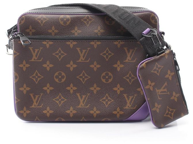 Borsa a tracolla Louis Vuitton Trio Messenger Monogram Macassar Marrone Nero Porpora