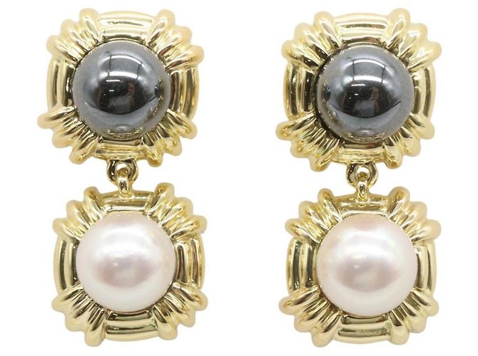 Orecchini a lobo in perle e ematite Tiffany & Co. Marrone Bianco D'oro