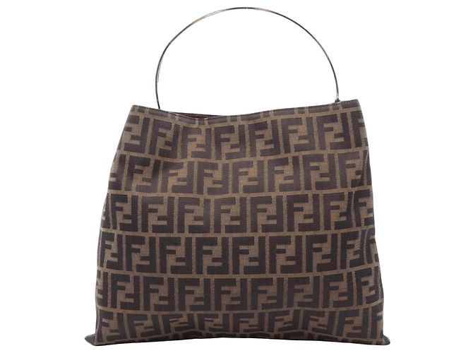 Fendi Zucca Tote Bag braun schwarz Leder Canvas