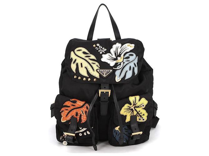 Double Prada Nylon Flower Triangle Backpack Black Multiple colors