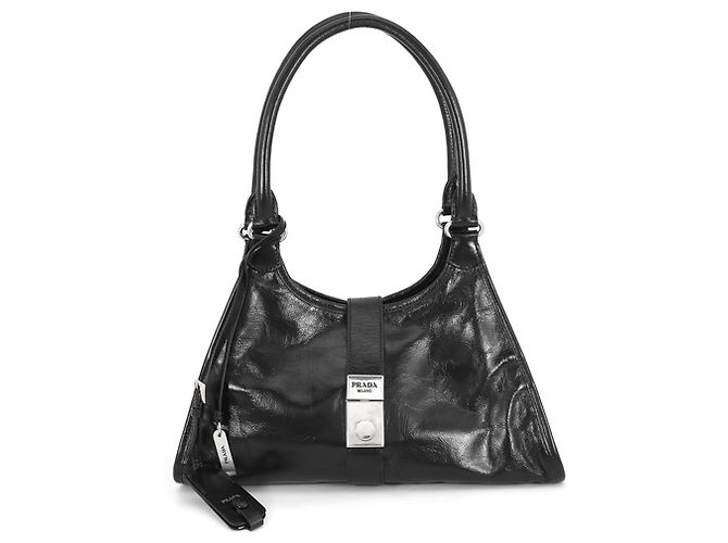 Bolsa de ombro em couro preto Prada