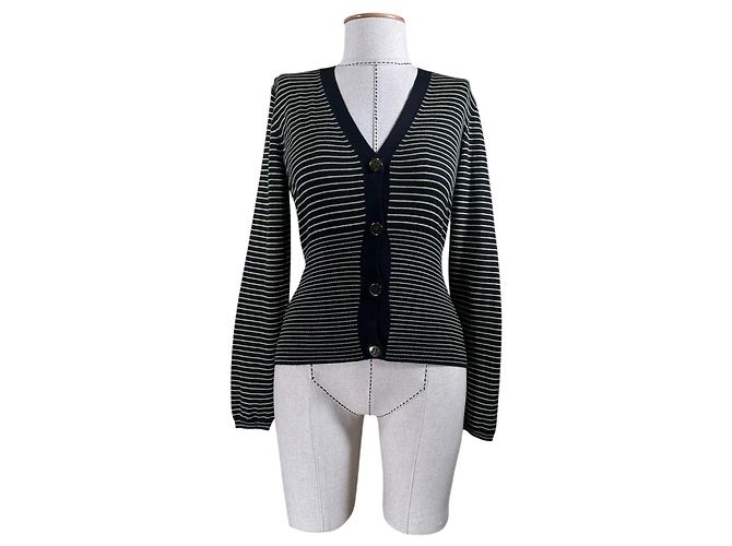 Miu Miu Gestreifter Strickcardigan aus Wolle und Seide Schwarz