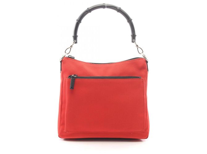 Borsa a Spalla Gucci Bamboo Nero Rosso
