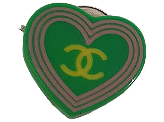 Orecchini a Cuore Chanel Rosa D'oro Verde 
