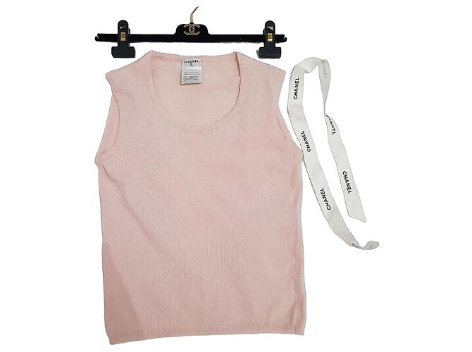 Chanel Top sin mangas de cachemira rosa