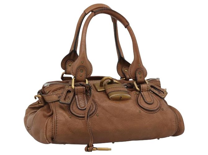 Chloé Bolsa Chloe Paddington de Couro Marrom Ouro Prata Auth am11945V Dourado