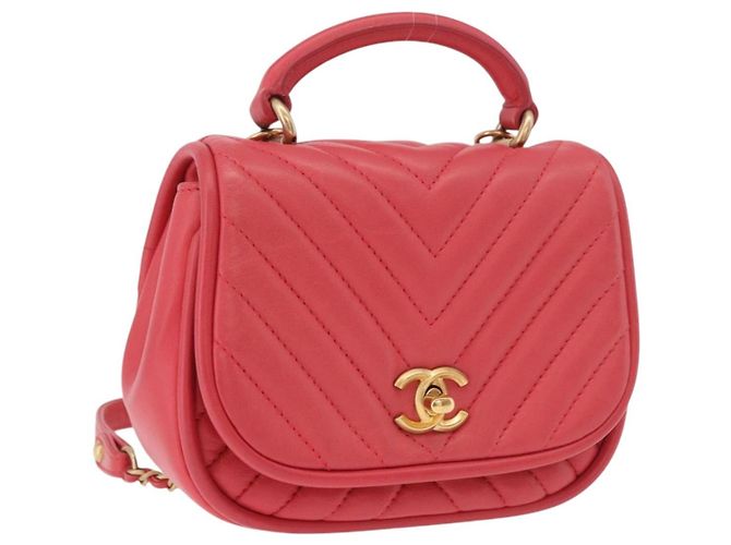 CHANEL Chevron V Stitch Top Handle Handtasche aus Lammleder 2way Pink CC Auth 189342SAM Golden
