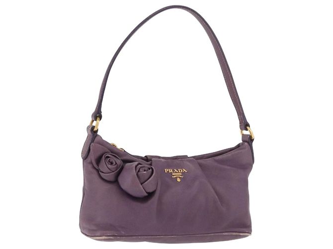 PRADA Accessory Pouch Leather Purple Gold Auth 189372A Golden