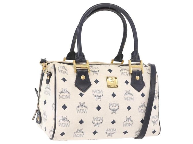 Bolsa Boston MCM em PVC e couro White Gold Auth 187279 Branco Dourado