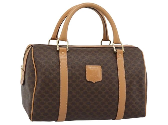 Céline Bolsa Boston CELINE em Canvas Macadam PVC Couro Marrom Ouro Auth 187697A Dourado