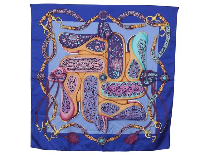 Hermès HERMES Carré 90 Seidentuch "H d ORIGNY" Blau Authentisch 188636M