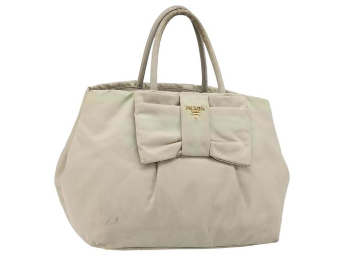 Tote Sac cabas PRADA en nylon gris or Auth hk3823 Marron Doré