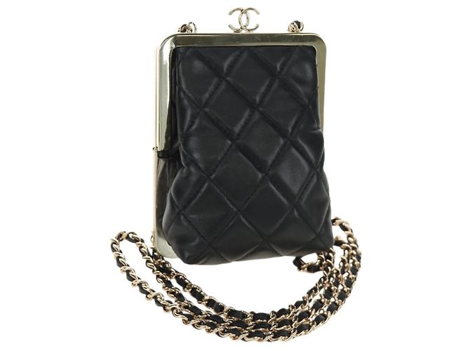 Borsa a Spalla CHANEL Chain Matelasse in Pelle di Agnello Nera e Oro CC Auth 187603SAM Nero D'oro