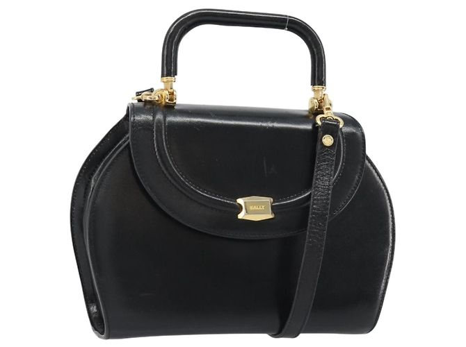Bolso BALLY de Cuero 2way Negro Oro Auth 187434A Dorado