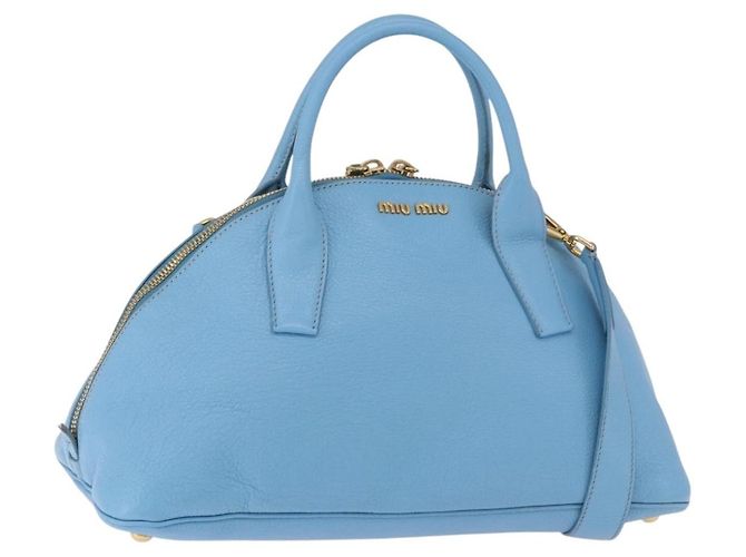 Bolsa Miu Miu de couro 2 formas azul claro dourado Auth ka4918M