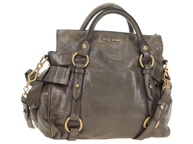 Borsa Miu Miu in pelle 2way Grigio Oro Auth 186440SAM Marrone D'oro