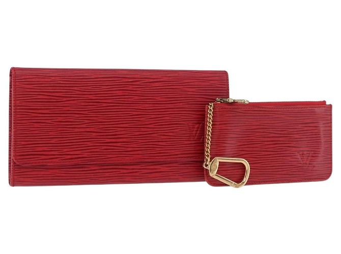 LOUIS VUITTON Epi Wallet 2 Set Red LV Auth 187468A Rot