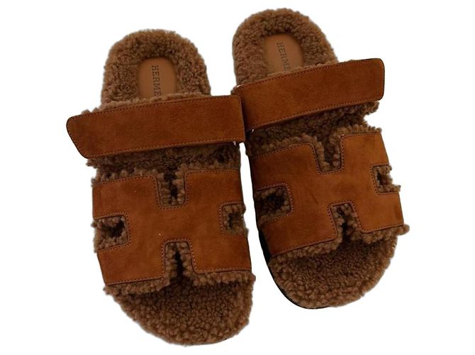 Hermès Chypre en daim et shearling - Marron