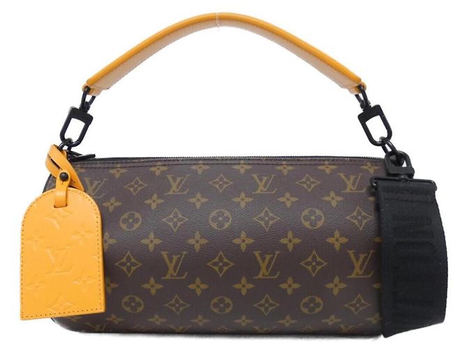 Bolsa de ombro Louis Vuitton Monogram Macassar Soft Polochon Marrom Dourado
