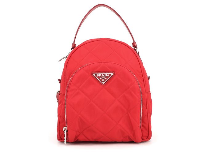 Prada Tessuto Impunto Quilted Triangle Backpack Red
