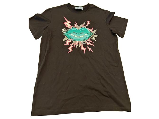 T-shirt Prada em algodão preto - Estampa de Lábios