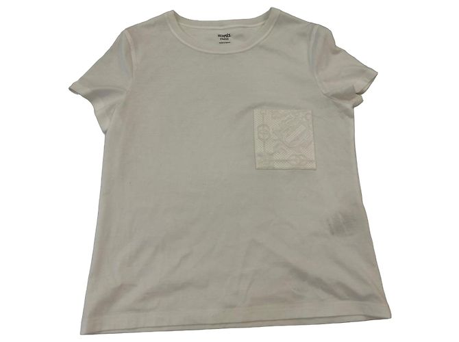 Camiseta Hermès de algodón blanco con bolsillo bordado 