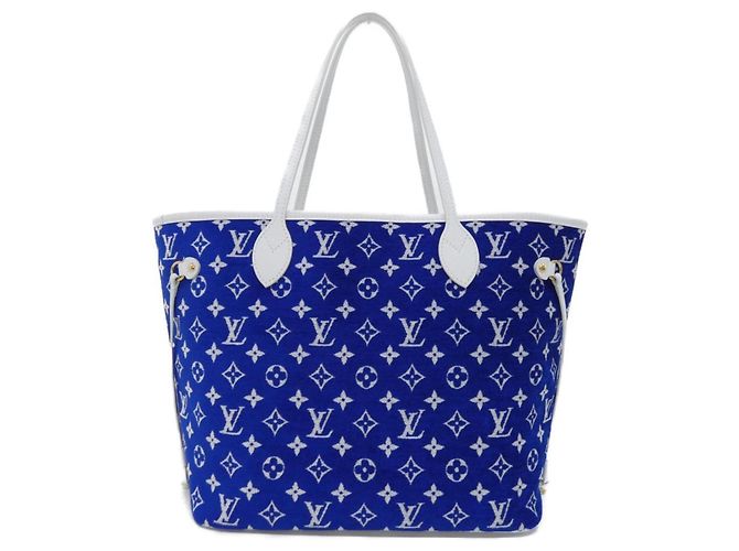 Neverfull Borsa Louis Vuitton in velluto jacquard monogram Blu
