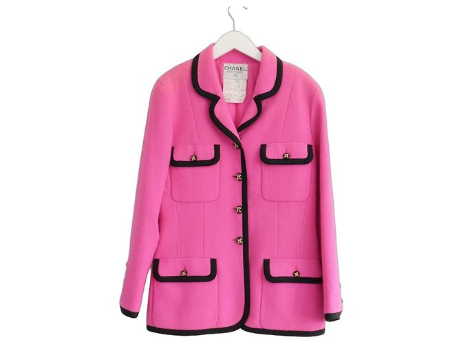 Chanel Spring 1991 Collection 25 Pink Tweed Blazer Jacket Black