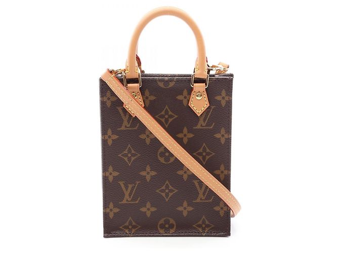 Bolsa de mão 2-Way Louis Vuitton Petite Sac Plat Marrom Monograma