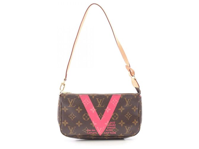 Borsa Louis Vuitton Pochette Accessoires Marrone Rosa Monogramma