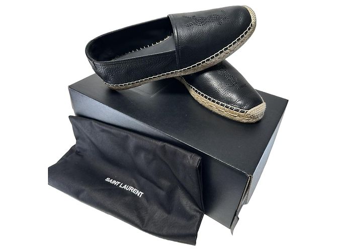 Espadrilles Saint Laurent en cuir grainé noir