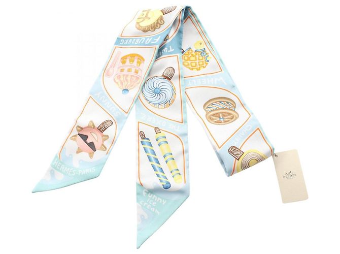 Hermès Lenço Twilly Hermes Funny Ice Cream Azul Multicor