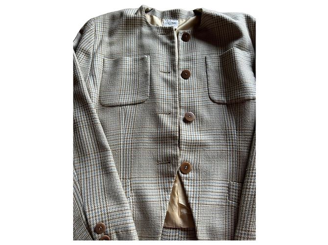 Céline CELINE Scottish Pattern Spencer or Short Jacket! Yellow Eggshell Bronze Lavender Light blue