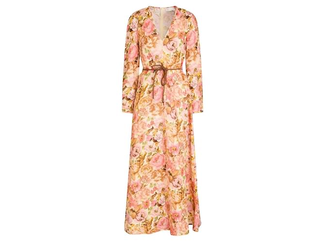Zimmermann Floral silk maxi dress with belt Brown Pink Beige Green 