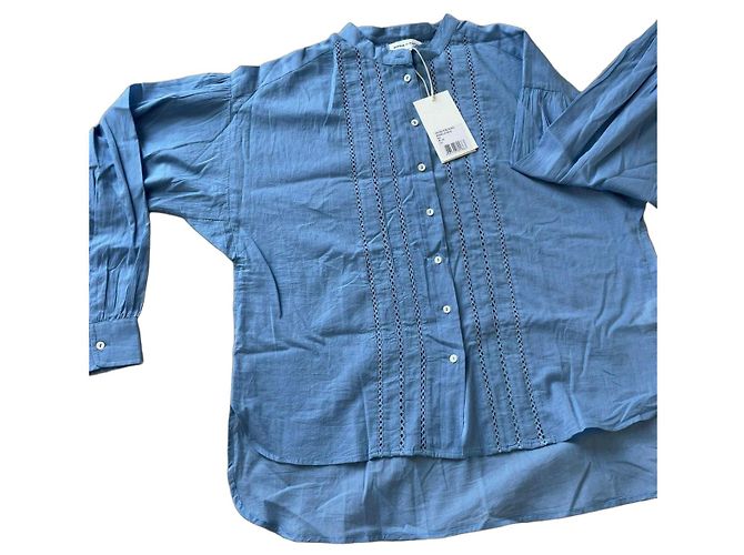 Autre Marque Camisa de Algodão Azul-Celeste Detalhes Vazados