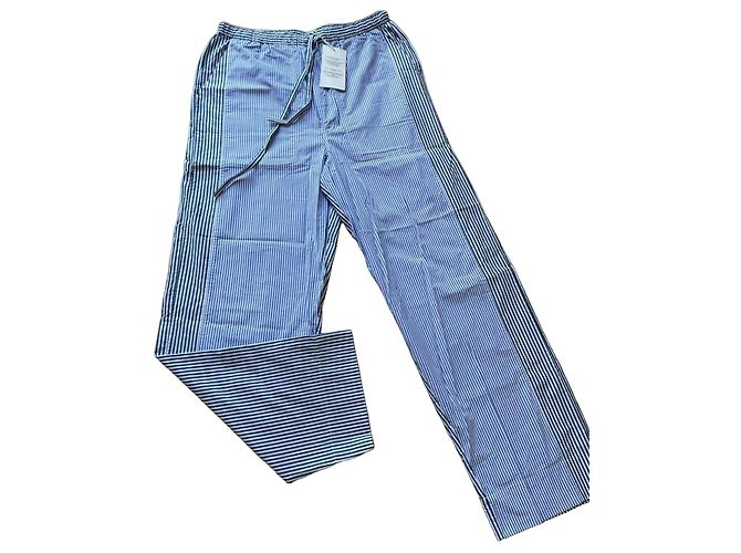 Antik Batik Pantalones de algodón a rayas Blanco Azul