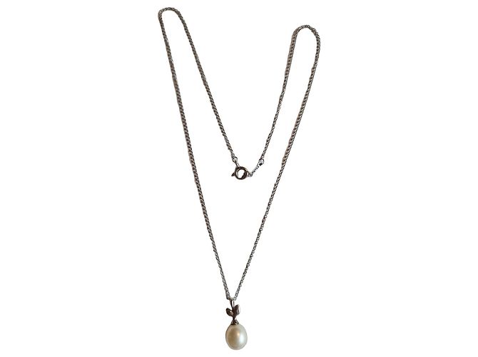 Tiffany & Co Paloma Picasso Silberhalskette mit Perlenanhänger Weiß Silber Hardware