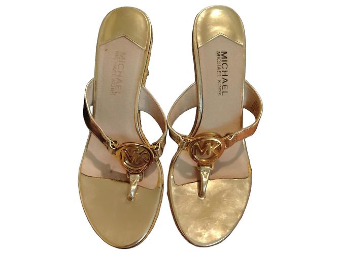Sandali espadrilles con zeppa Michael Kors Gold MK Logo D'oro