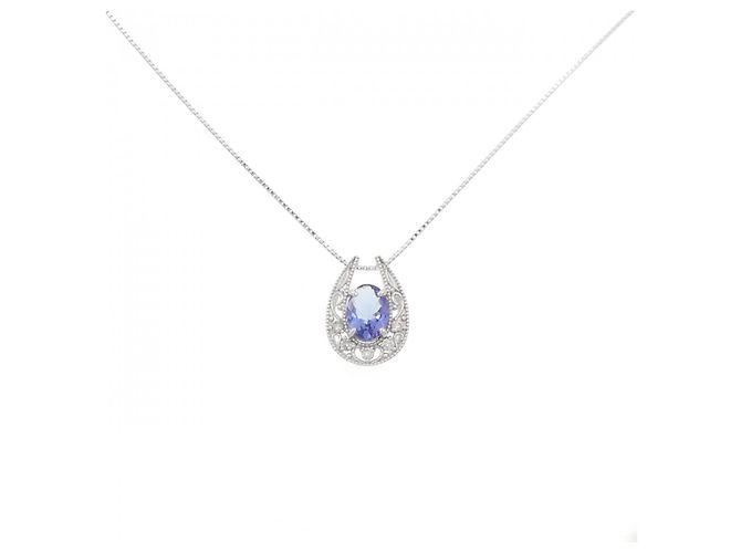 Autre Marque Au750 Weißgold Tanzanit Diamant Halskette Silber