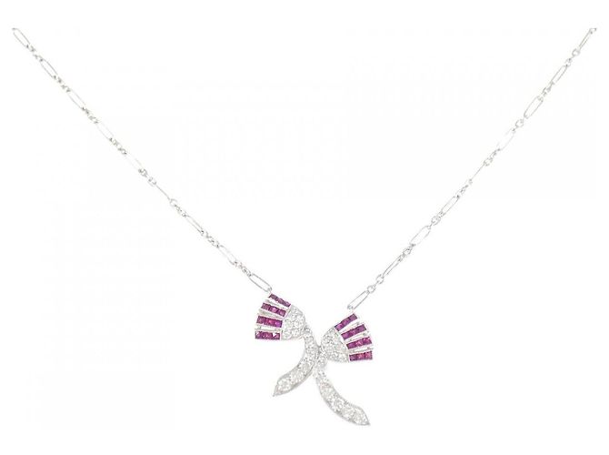 Autre Marque Au750 White Gold Ruby Diamond Necklace Red
