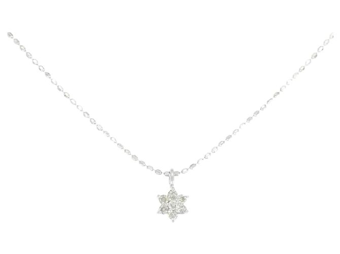 Autre Marque Collana a Fiore in Oro Bianco K14 e Diamanti Argento