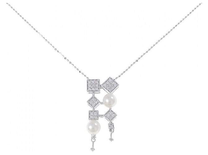Autre Marque Collana con perle Akoya e diamanti K14WG K10WG Argento