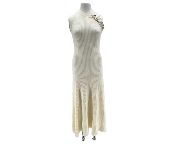 Autre Marque Vestido blanco con detalle dorado