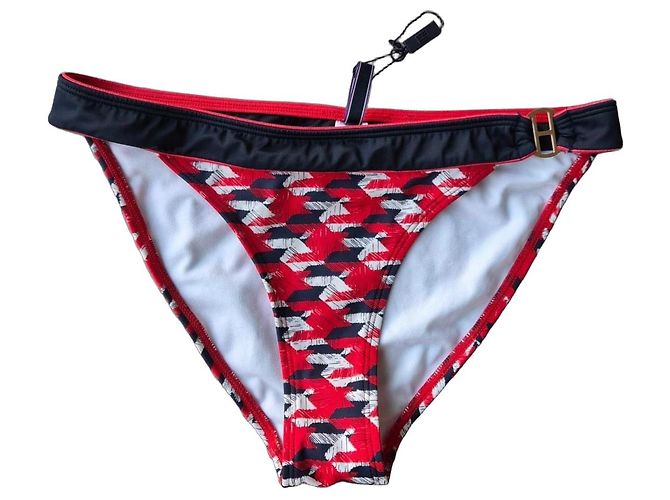 Tommy Hilfiger Bikini-Unterteil mit rot-schwarzem Print Weiß