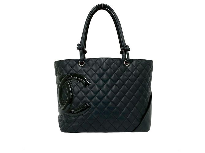 Chanel Cambon Line Coco Mark Leder Tote Bag Schwarz