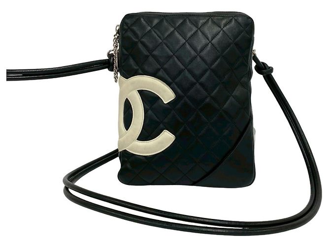 Mini borsa a tracolla in pelle nera Chanel Cambon Line Nero Bianco