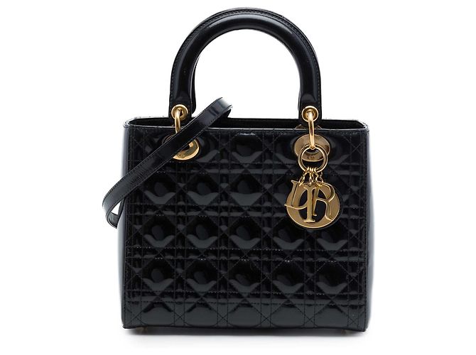 Dior Black Medium Patent Cannage Lady Dior