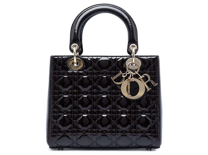 Lady Dior Cannage Dior in violetem Lackleder, Größe Medium Lila