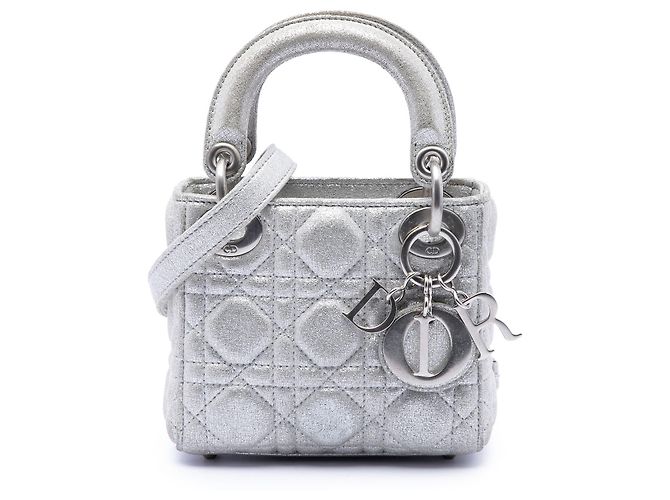 Dior Lady Dior in pelle di vitello metallizzata micro argento