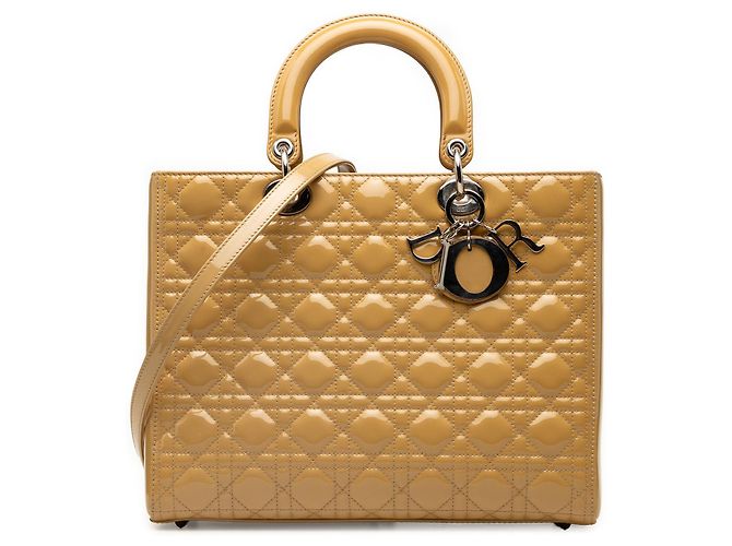 Dior Beige Large Patent Cannage Lady Dior